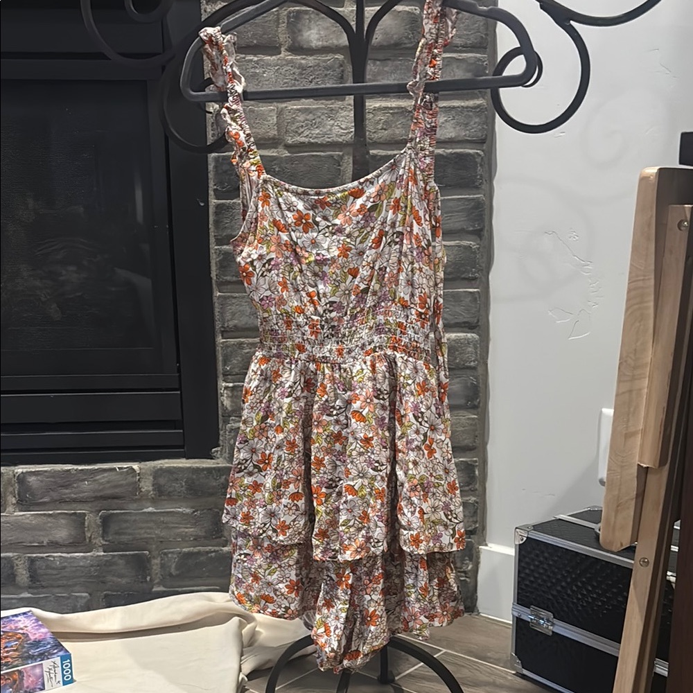 BeBop Vibrant Orange and Green Floral Romper